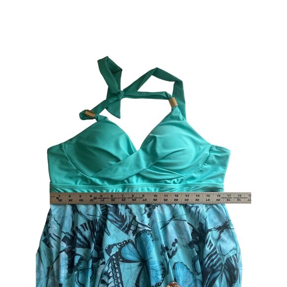 Womens Halter Neck Turquoise Butterfly Print  2 Pc Swimsuit Dress, Size XXL - Picture 13 of 16